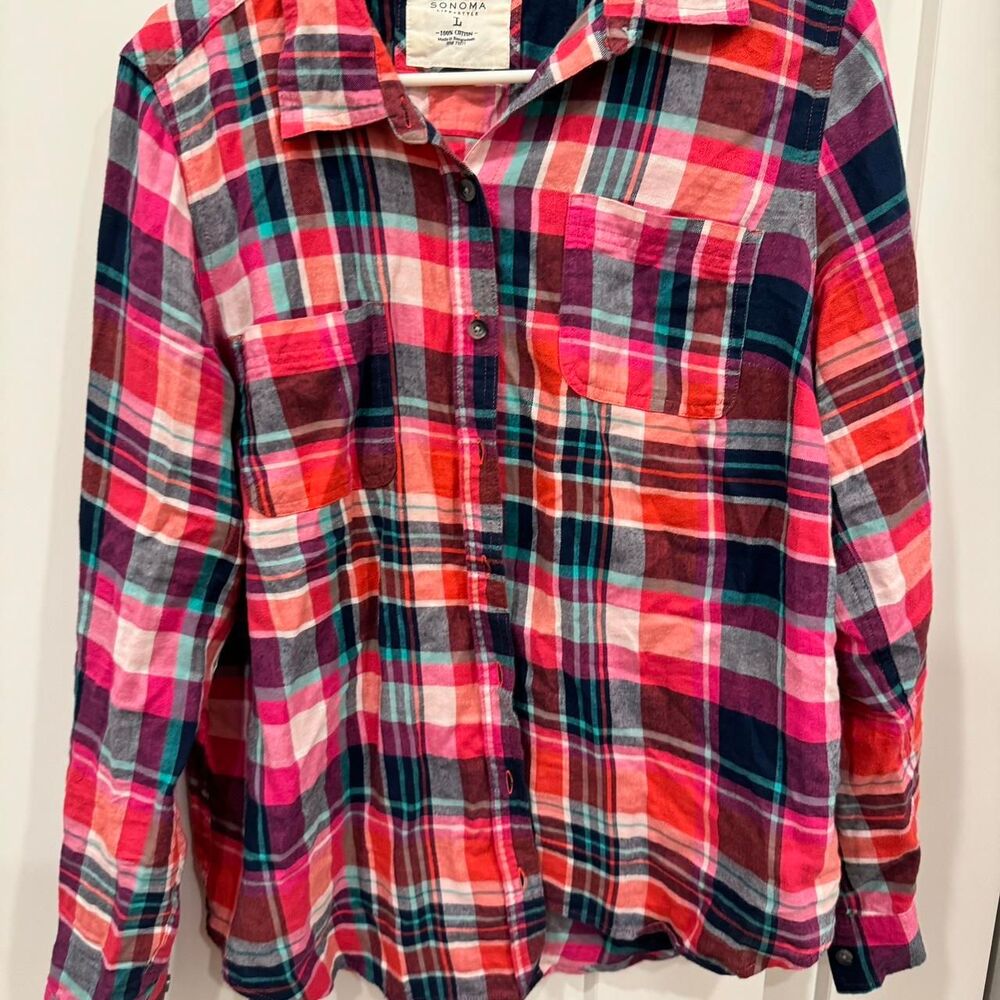 L Plaid Shirt Sonoma 100% Cotton cottagecore cabincore fall autumn preppy